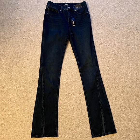Express Skyscraper Dark Wash Front Vent Stretch Jeans Pants Size 4 Mid Rise - Picture 4 of 9